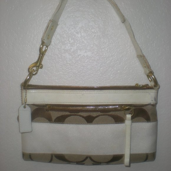 Coach Handbags - COACH SIGNATURE STRIPE HANDBAG #H0626-10120    Tan  White